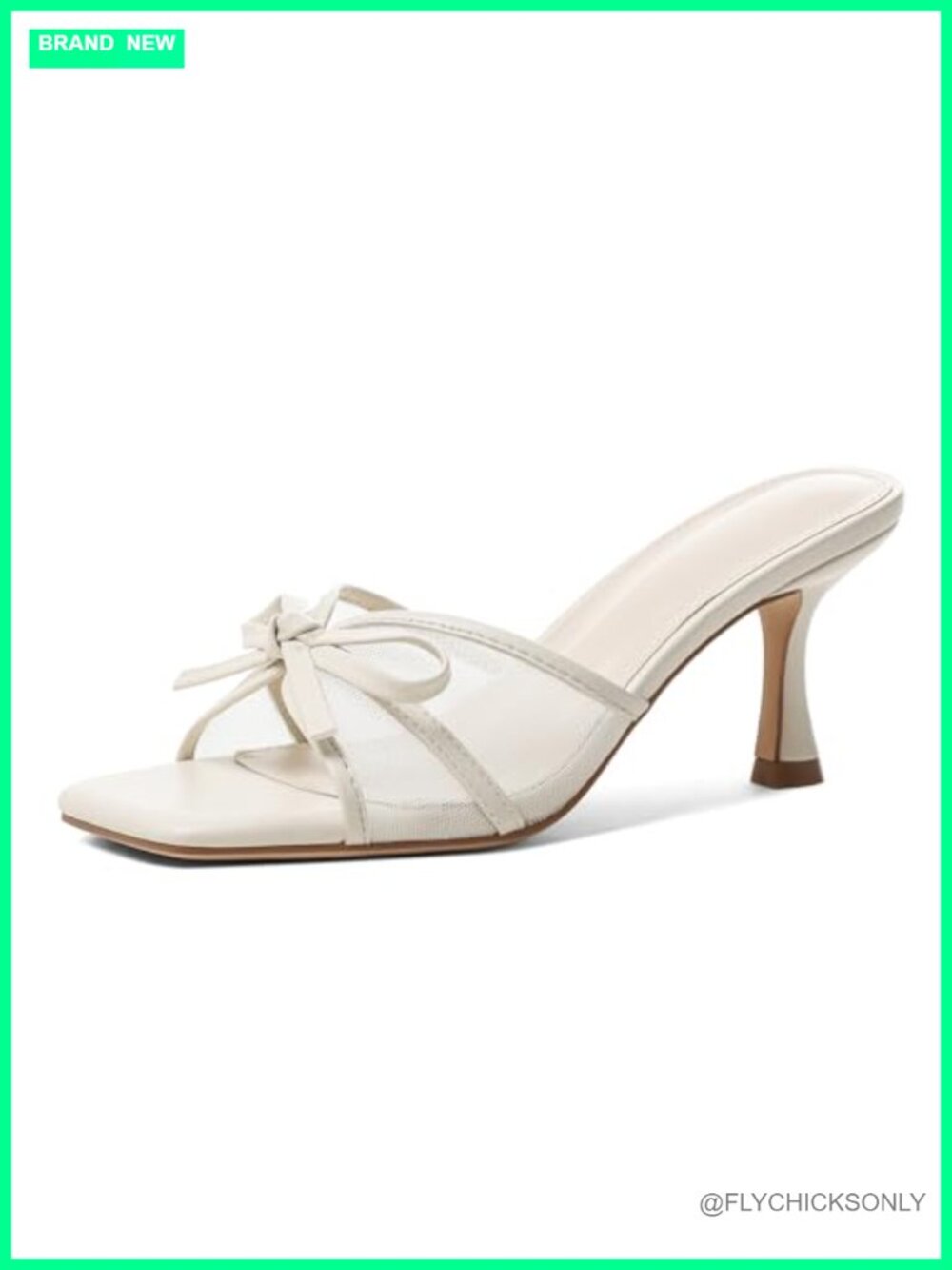 Women's Mesh Mules Kitten Heel Square Toe Slip-On Sandals